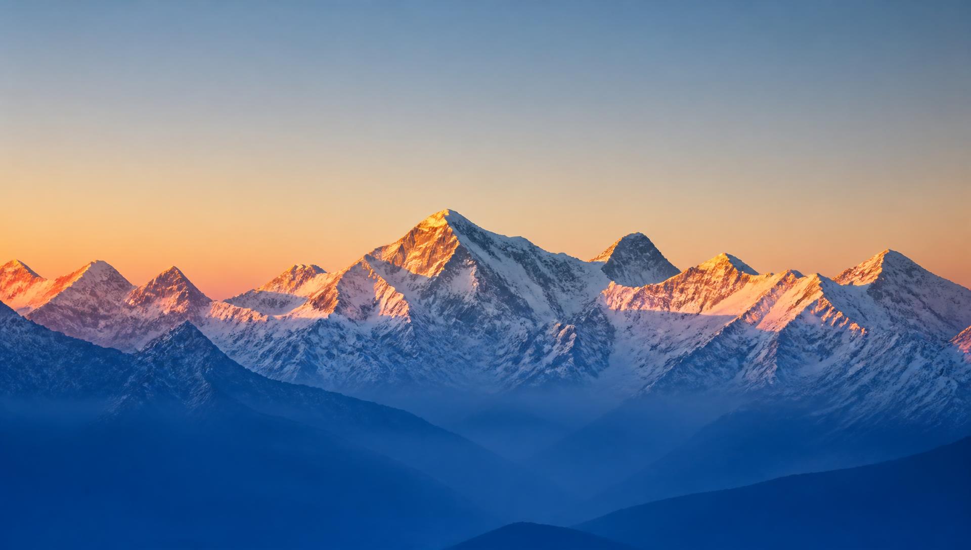 Snow covered mountain range at sunrise